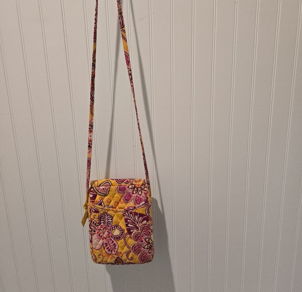 Vera Bradley Quilted Floral Crossbody Bag Yellow Purple Pink | 8" x 6" | - Picture 5 of 13